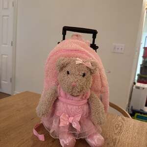 Kid's Ballerina Bear Pink Rolling Backpack with Removable Plush– ,